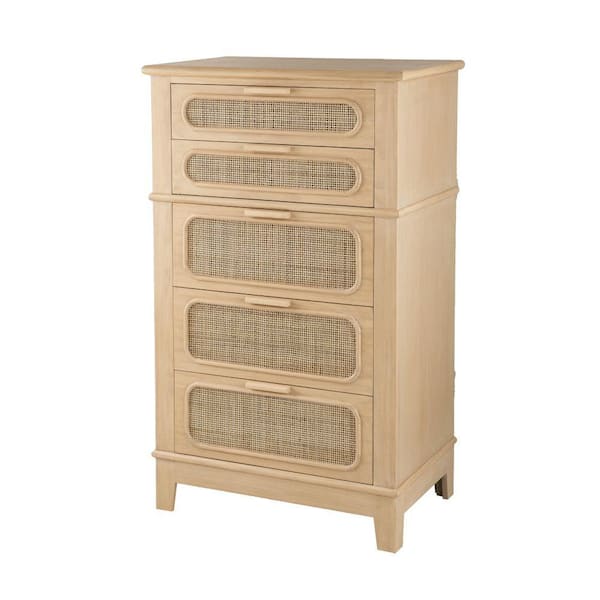 Benjara 18 in. Brown 5-Drawer Tall Dresser Chest Without Mirror