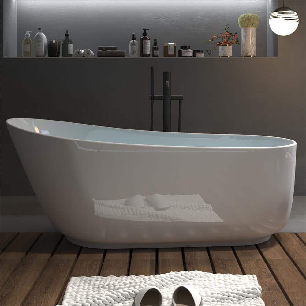 ES-DIY 66 in. x 31.5 in. Composite Acrylic Solid Surface Oval Soaking Bathtub with Right Drain in Matte White