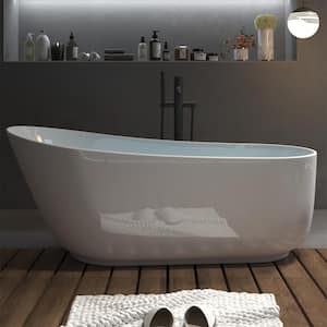 66 in. x 31.5 in. Composite Acrylic Solid Surface Oval Soaking Bathtub with Right Drain in Matte White