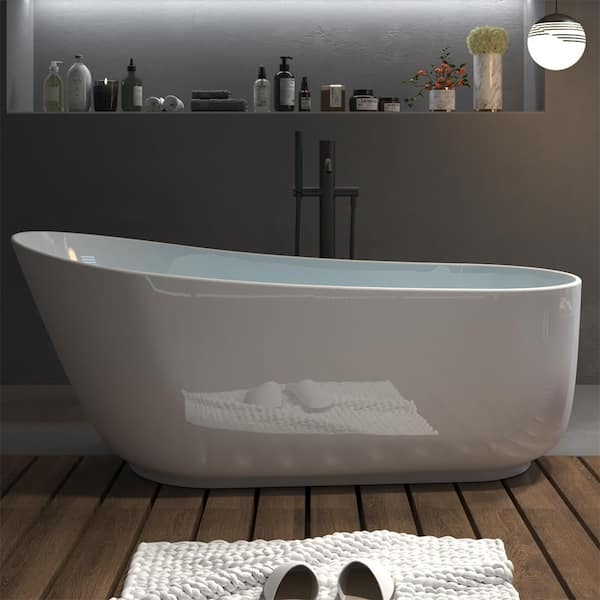 ES-DIY 66 in. x 31.5 in. Composite Acrylic Solid Surface Oval Soaking Bathtub with Right Drain in Matte White
