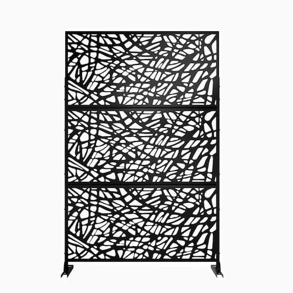 Cisvio 6.33 ft. H x 3.93 ft. W Laser Cut Metal Privacy Screen, Decorative Privacy Screen Outdoor Divider with Stand Black