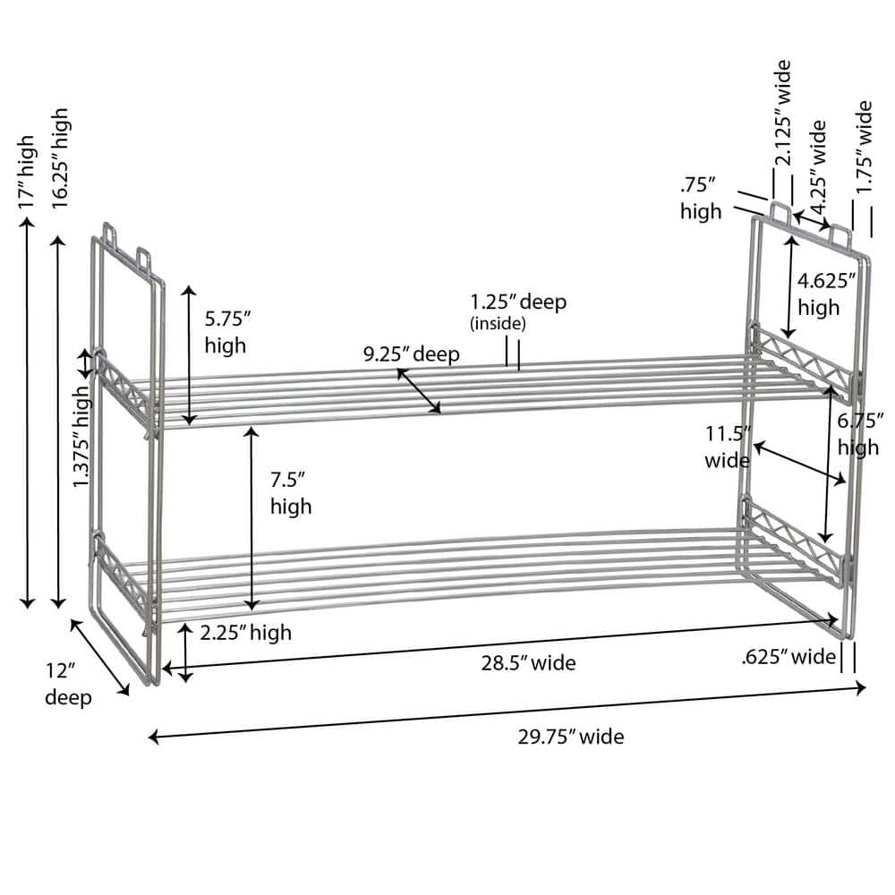 Chrome Stackable Two-Tier Shoe Rack with Flat Shelves