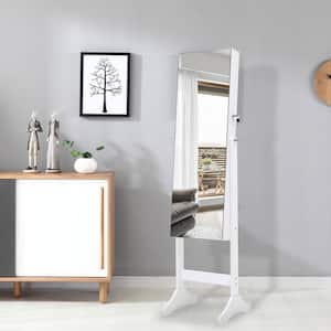 White Standing Mirror with Jewelry Storage Jewelry Armoire Cabinet with LED Lights 61.0 in. x 15.8 in. x 14.4 in.