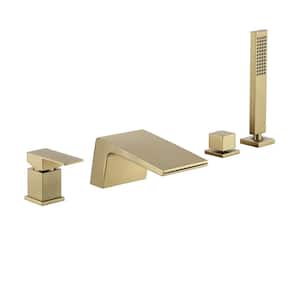 2-Handle Deck Mount Roman Tub Faucet with Hand Shower in. Brushed Gold