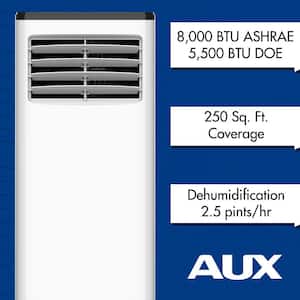 5,500 BTU Portable Air Conditioner Cools 250 Sq. Ft. with Dehumidifer, 3 Speed Fans, Wheels and Timer in White