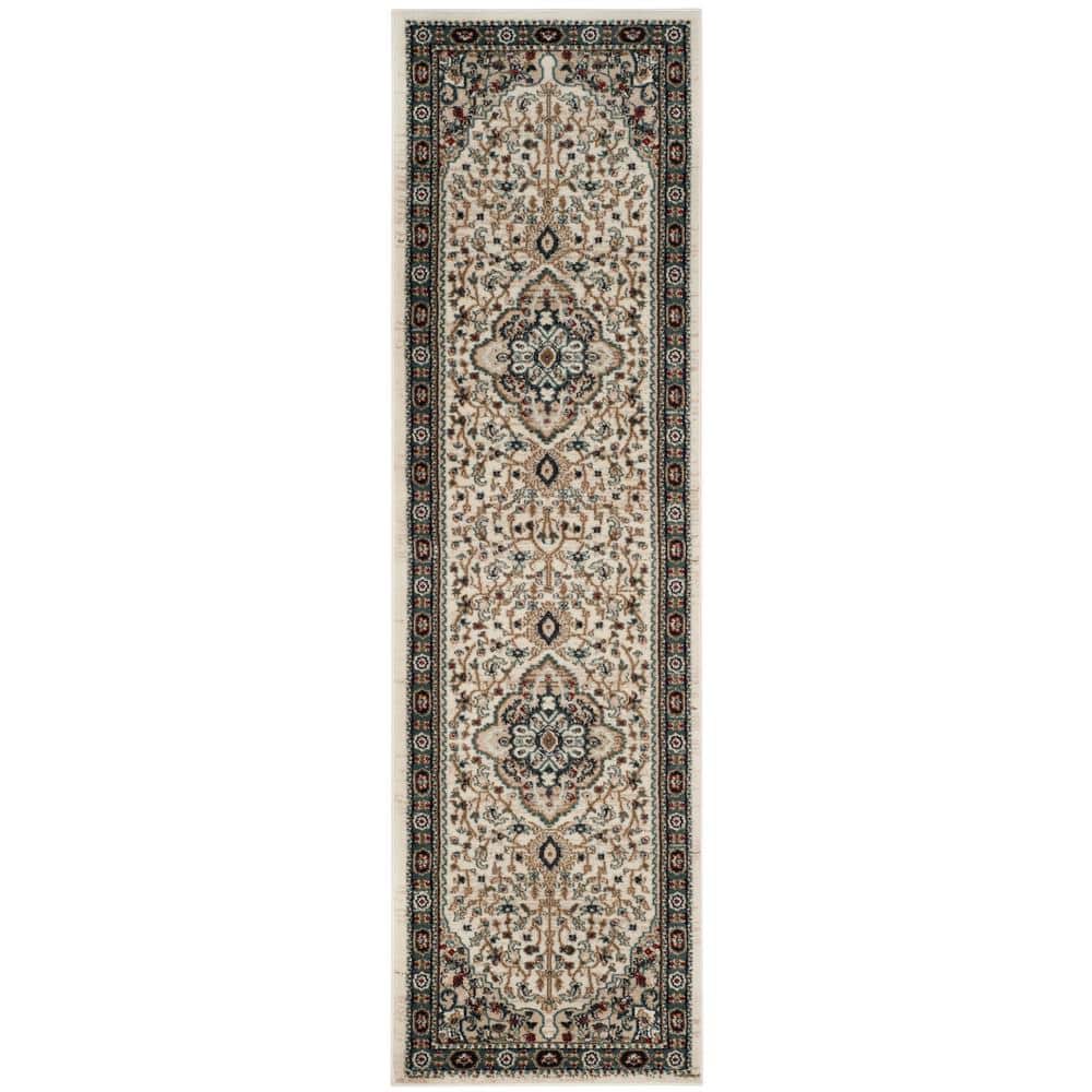 Cream and Beige Synthetic Traditional Runner Rug