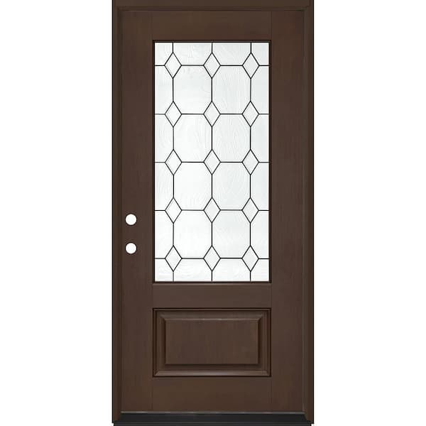 Regency 32 in. x 80 in. 3/4L Marquise Glass RHIS Hickory Stain Fiberglass Prehung Front Door with 4-9/16 Jamb