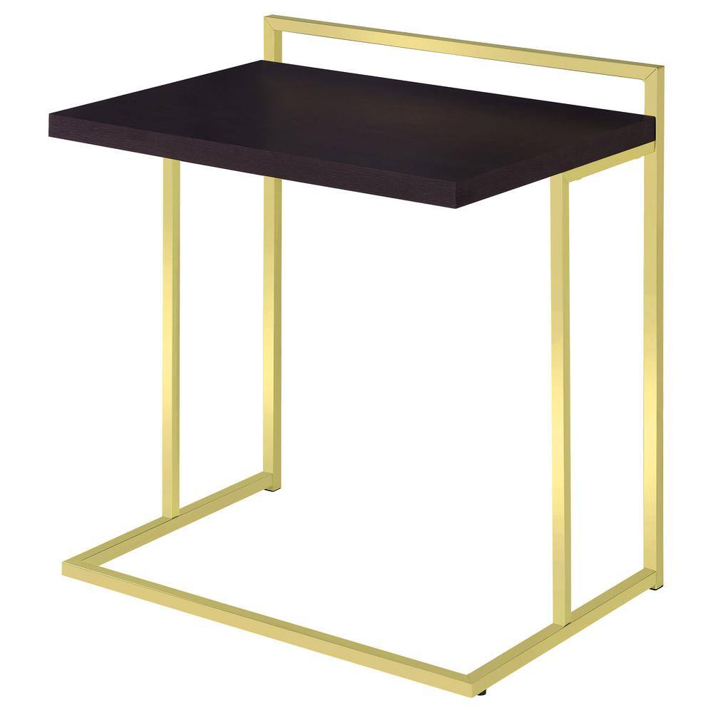 Dani Black Wood Rectangular Side Table with Gold Metal Base