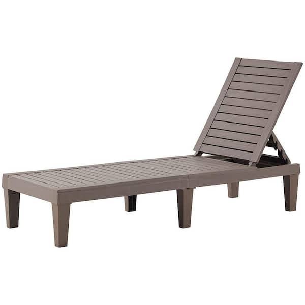 VEIKOUS Oversized Grey Wood Outdoor Chaise Lounge Chair with Wheels and Pull-Out Tray