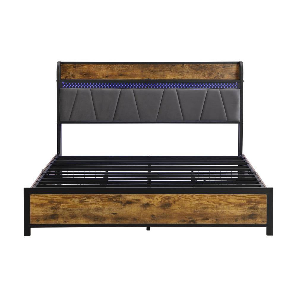Brown Metal Frame Queen Platform Bed with Storage Drawers and Charging Station durable construction price history on PriceWatchPro