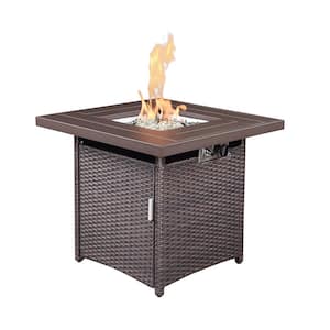 24.60 in. Outdoor Brown Square Metal Fire Pit Table