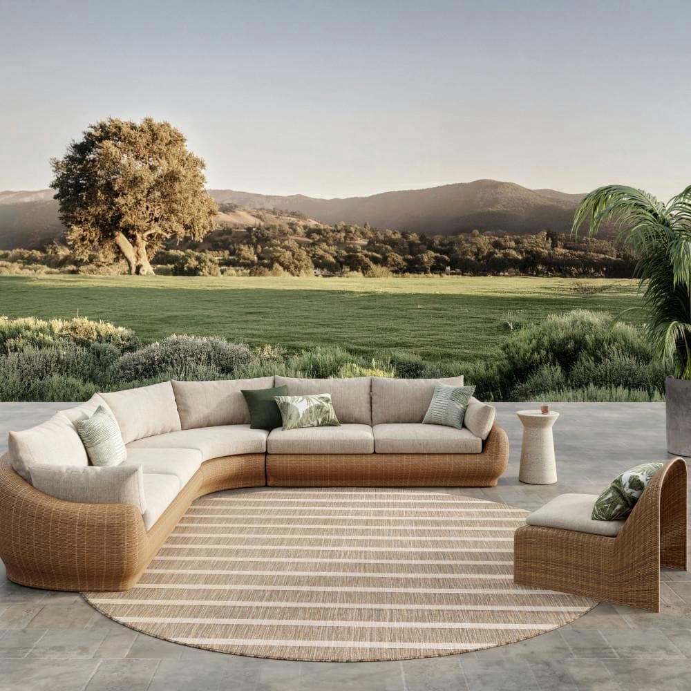 Positano Beige Ivory 10 ft. x 10 ft. Stripes Contemporary Round Area Rug