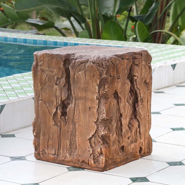 Outdoor And Indoor Stump Shape MGO Side Table, Brown Finish Y