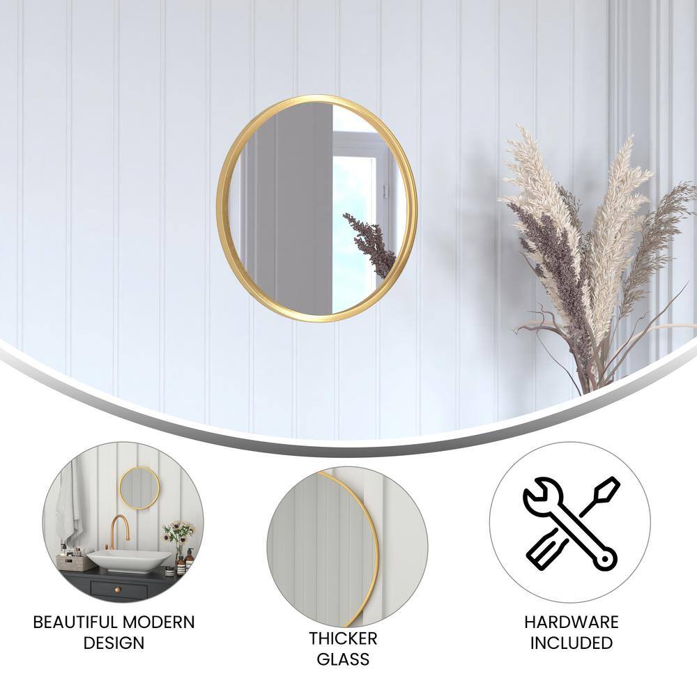 16" Round Gold Metal Wall Mounted Mirror