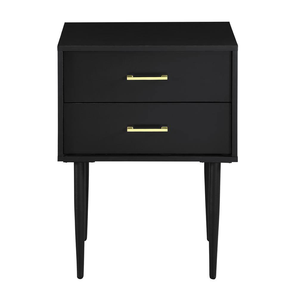 Black Wood and Metal 2-Drawer Side Table with Storage