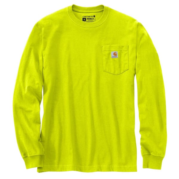 Carhartt Men's 3 X-Large Brite Lime Cotton/Polyester Loose Fit Heavyweight Long Sleeve Pocket T-Shirt