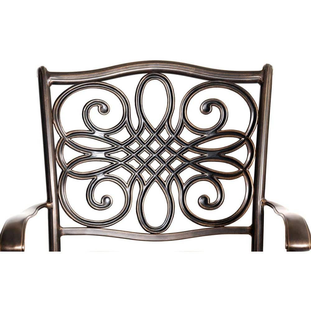 Bronze Aluminum Outdoor Dining Set with Blue Cushions