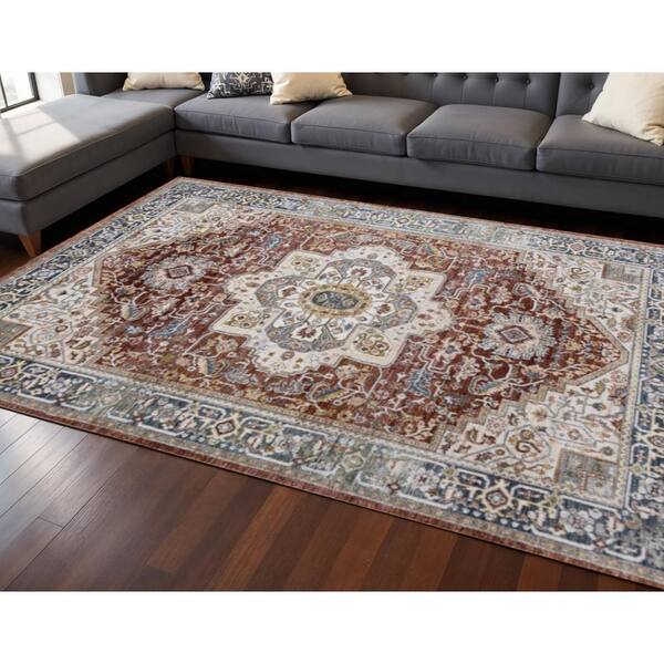 Blue 8 ft. x 10 ft. Woven Medallion Rectangle Indoor Area Rug