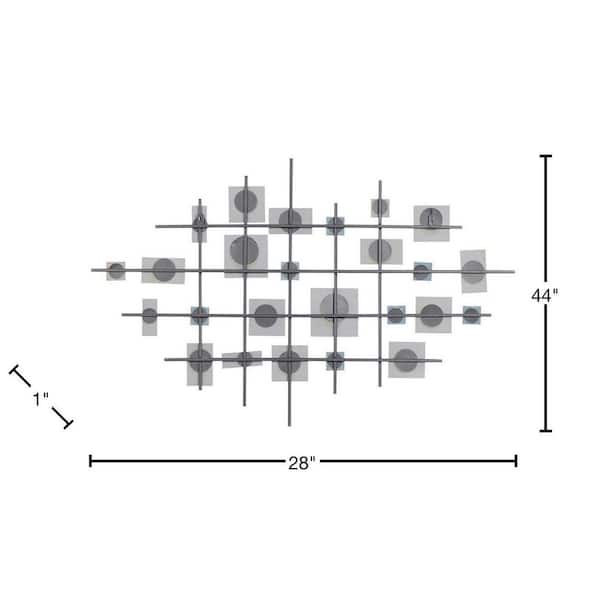 28 in. x 44 in. Metal Black Geometric Wall Decor with Square Mirrored Accents