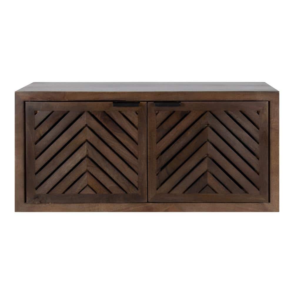 Natural Mango Wood Scandinavian Wall Cabinet with Two Doors