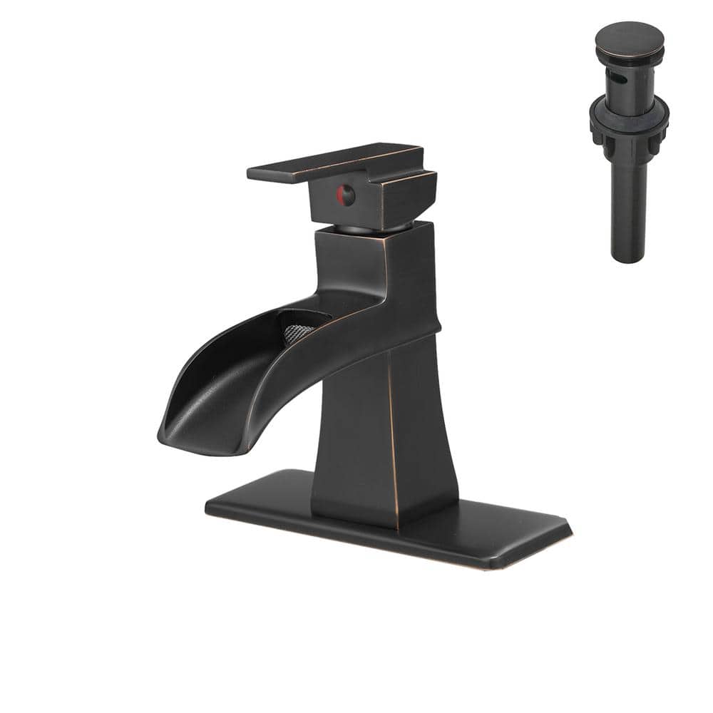 Modern Single Handle Single Hole Bathroom Faucet with Deck Plate Drain, Wat