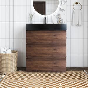 30 in. W x 18 in. D x 37 in. H Single Sink Freestanding Bath Vanity in Walnut with Black Quartz Sand Top
