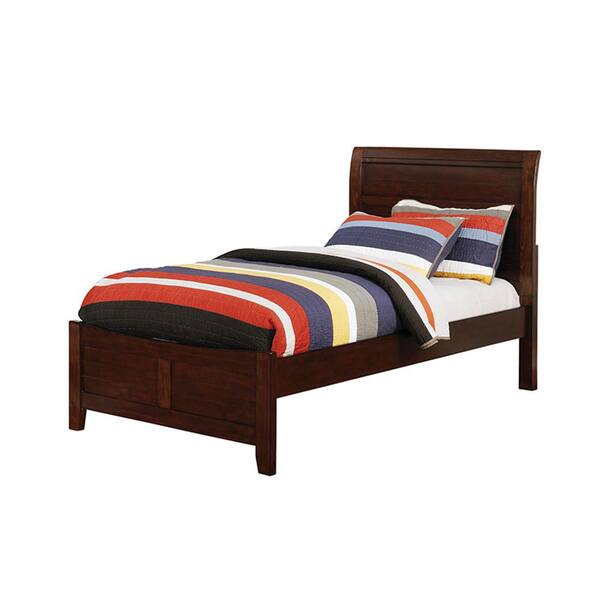 Wooden Bed with Curved Plank Panel Headboard - Brown Cherry - Full