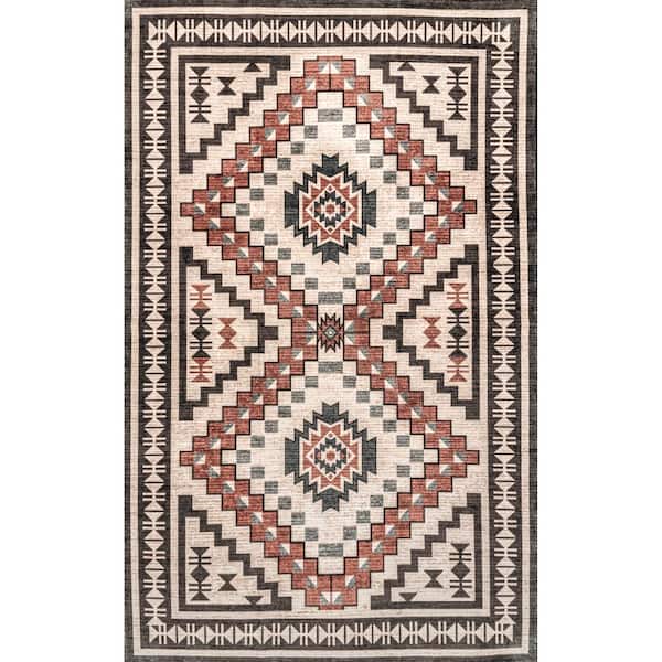 nuLOOM Leighton Machine Washable Beige Doormat 2 ft. x 3 ft.  Geometric Area Rug