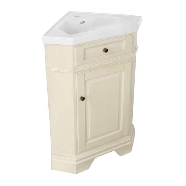 Hembry Creek Richmond 26 in. Corner Vanity in Parchment with Vitreous China Vanity Top in White with Integral Basin