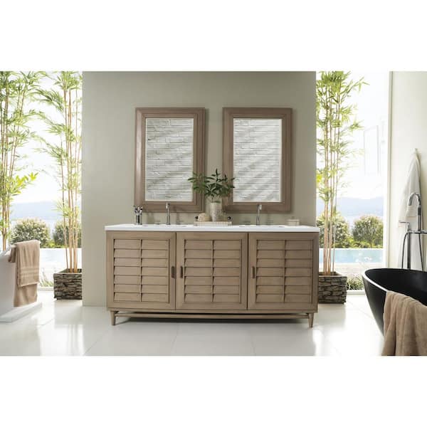 James Martin Vanities Portland 72.0 in. W x 23.5 in. D x 34.3 in. H Bathroom Vanity in Whitewashed Walnut with Ethereal Noctis Quartz Top