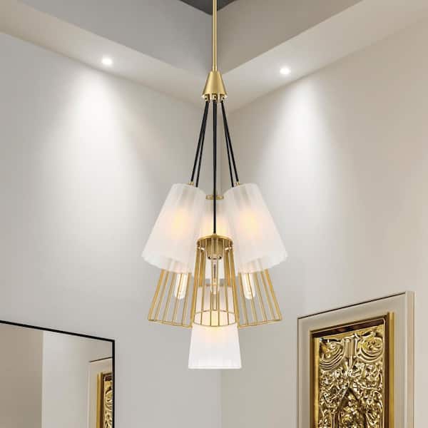 Liana 7-Light Brushed Gold Glam Tiered Chandelier for Dining Areas with No Bulbs Included