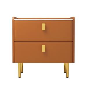 2-Drawer Orange PU Leather Nightstand Bedside Table 19.69 in. H x 19.69 in. W x 15.75 in. D with Metal Legs