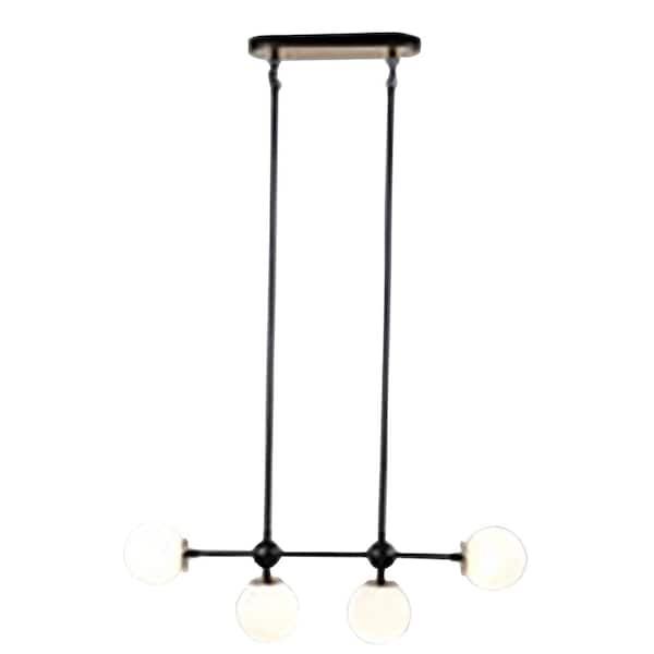 Home Decorators Collection Aria 4-Light Burnished Brass and Matte Black LED Linear Pendant Hanging Light with Opal Glass Shades