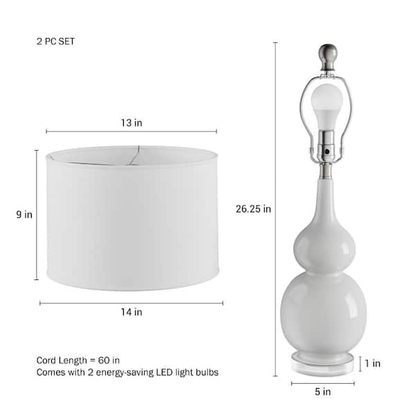 Lavish Home 26.25 in. Double Gourd Ceramic Milky White LED Table