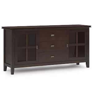 Artisan SOLID WOOD 60 in. Wide Contemporary Large Sideboard Buffet in Dark Chestnut Brown