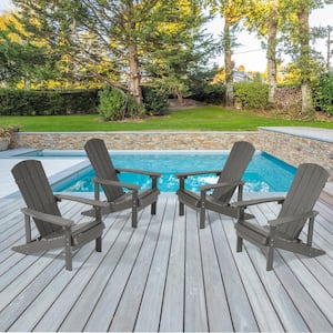 Charcoal Gray Weather Resistant HIPS Plastic Adirondack Chair for Outdoors (4-Pack)