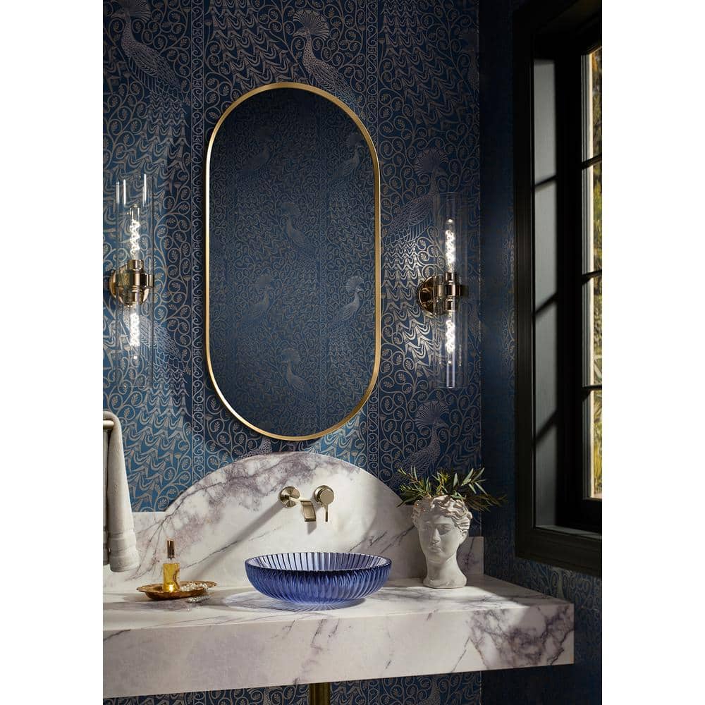 Moderne Brushed Gold Oval Framed Medicine Cabinet with Mirror