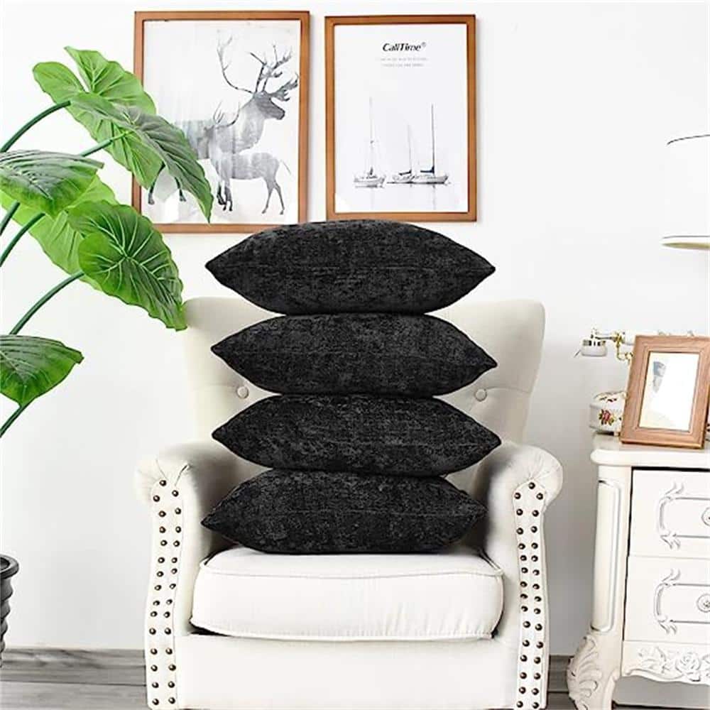 Black Outdoor Throw Pillow Pack of 4 Cozy Covers Cases for Couch Sofa Home 
