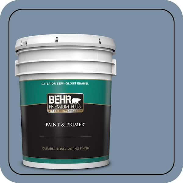 BEHR PREMIUM PLUS 5 gal. #S510-4 Jean Jacket Blue Semi-Gloss Enamel Exterior Paint & Primer