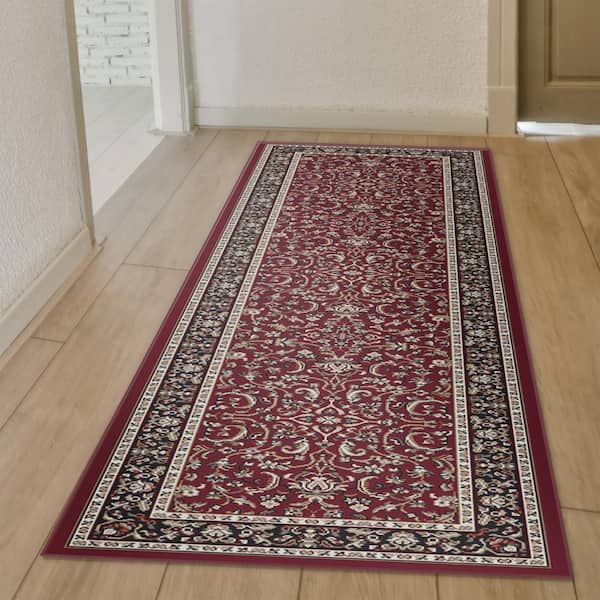 Noble Burgundy 2 ft. x 8 ft. Traditional Floral Oriental Area Rug