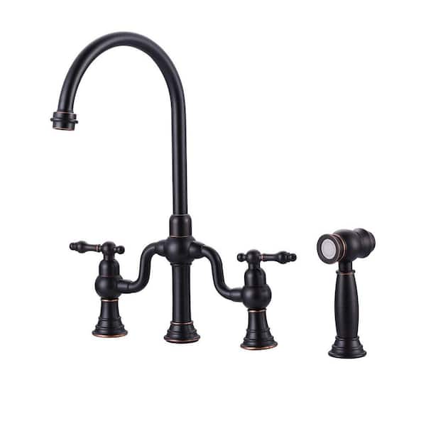 2-Handle Bridge Kitchen Faucet with Side Sprayer in Oil Rubbed Bronze