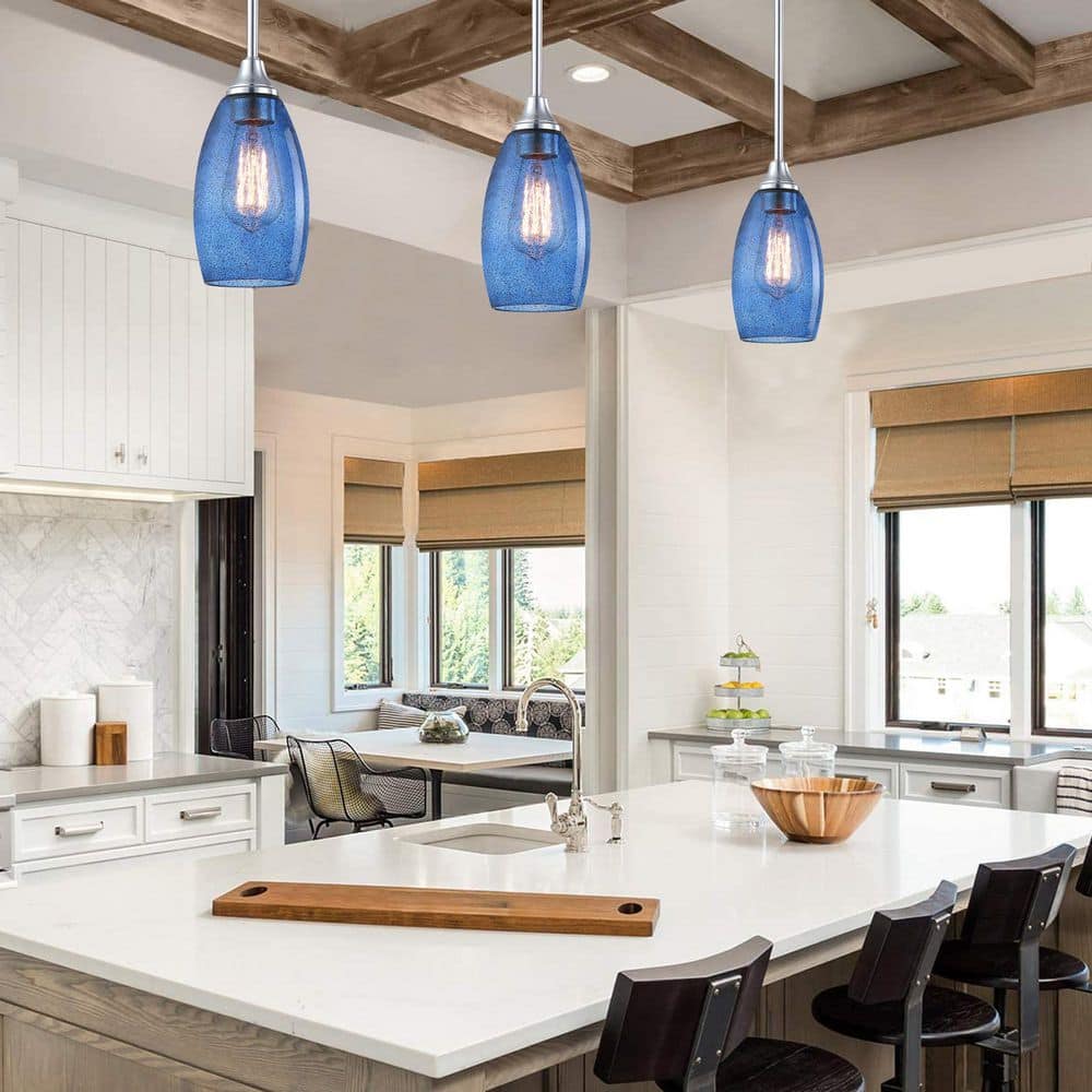 Hukoro 8 in Blue Clear Glass Oval Pendant Lamp Shade with Black