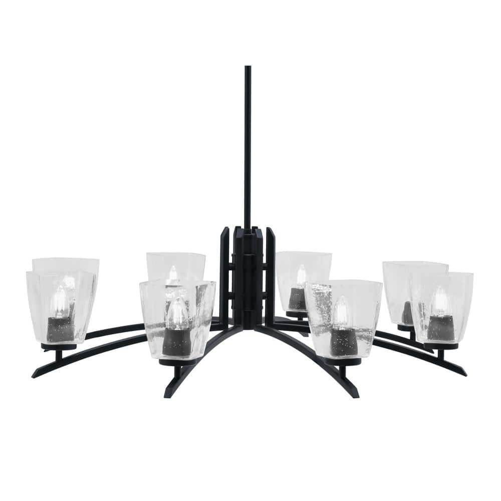 Siena 34.25 in. 8 Light Matte Black Chandelier with Clear Bubble Glass Shad