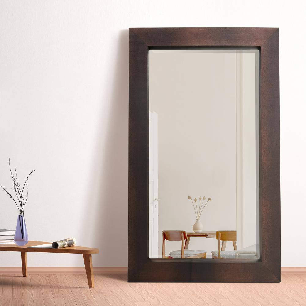 Oversized Bronze and Leather Rectangular Floor Mirror