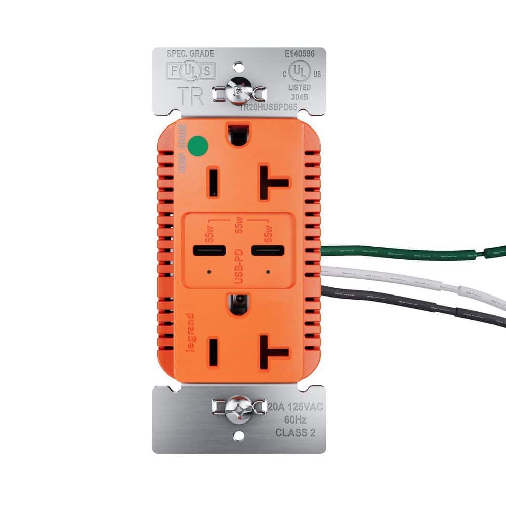 20A Tamper Resistant 65W Hospital Grade Power Delivery USB Type C Duplex Outlet Orange price history on PriceWatchPro