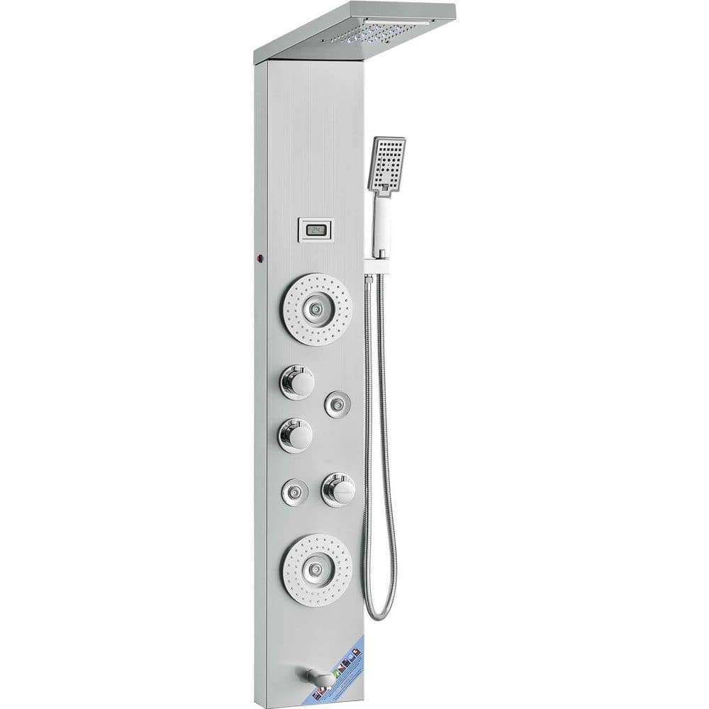 53 in. 4-Jet Rainfall Shower Panel System with Rainfall Waterfall Shower Head and Shower Wand in Stainless Steel price history on PriceWatchPro
