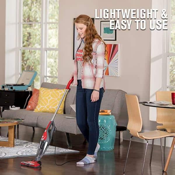 Red Lightweight Bagless Stick Vacuum Cleaner with Washable Filter