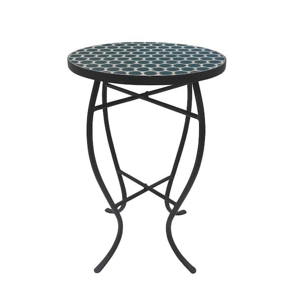 SAINT BIRCH Lori 14 in. Blue 21 in. Round Tile End Table