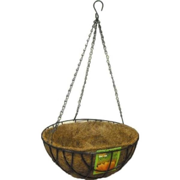 KYMMICO 14 in. Round Black Metal Hanging Basket