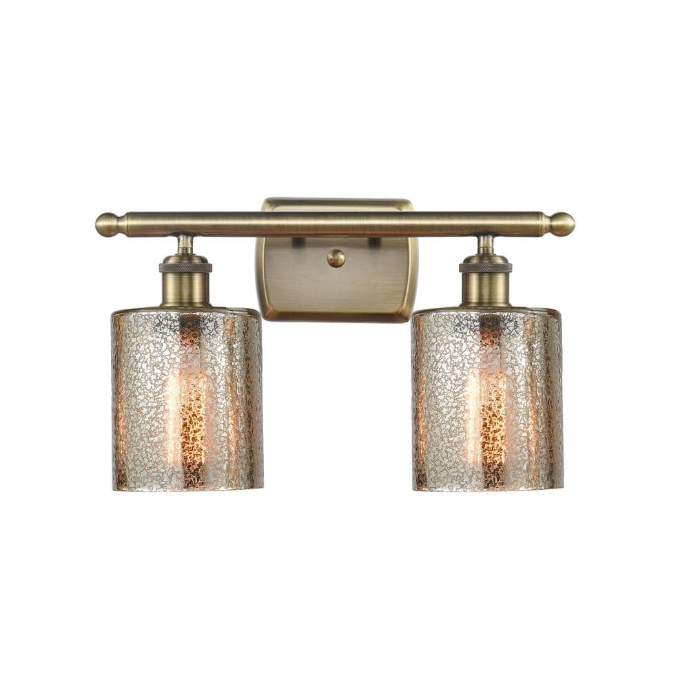 Cobbleskill 16 in. 2 Light Mercury, Antique Brass Vanity Light with Bronze Glass Shade price history on PriceWatchPro